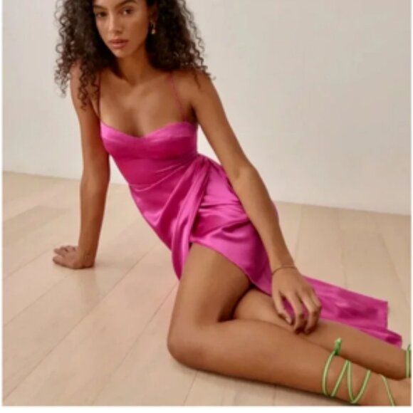 Reformation NWT Marguerite Silk Satin Midi Dress in Flambe NEW 2 - Picture 2 of 12